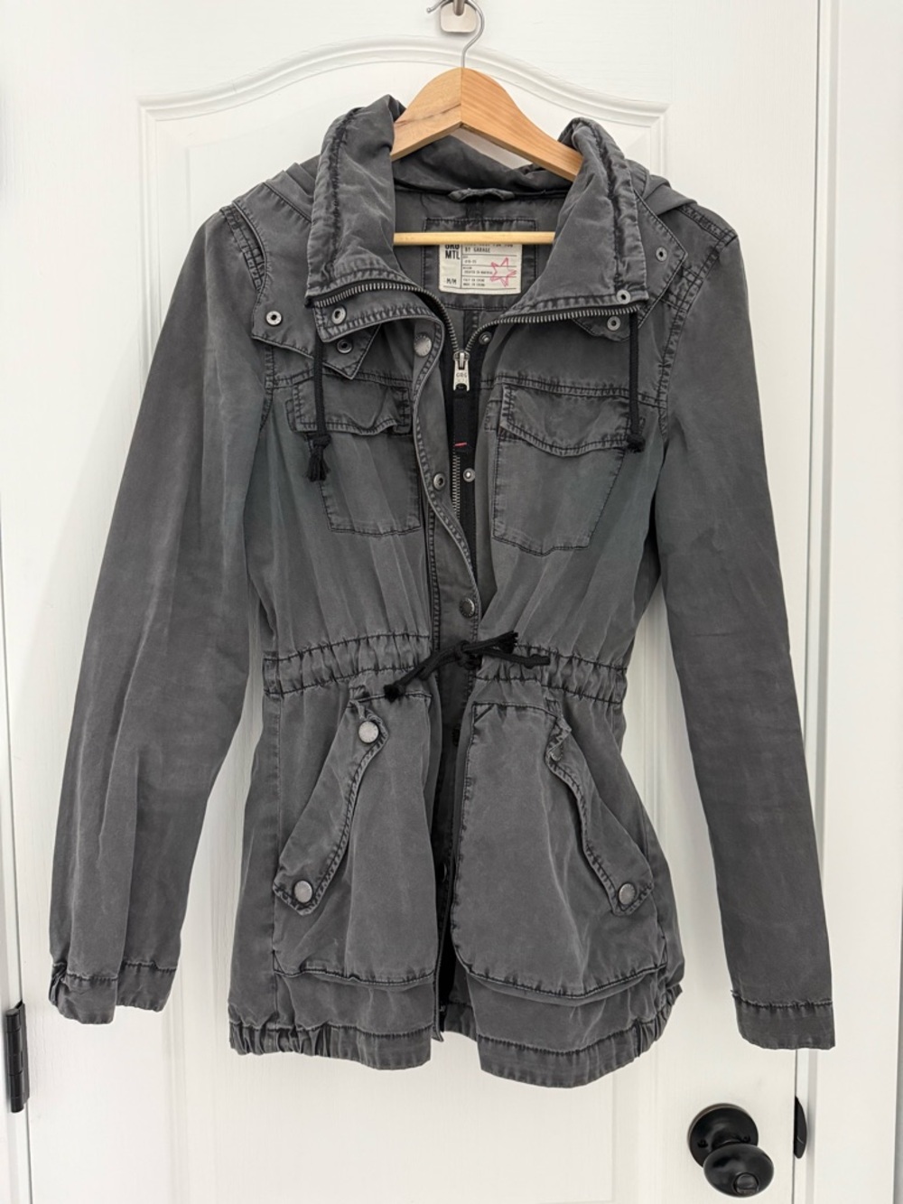 Garage Gray Washed Hooded Utility Jacket - medium